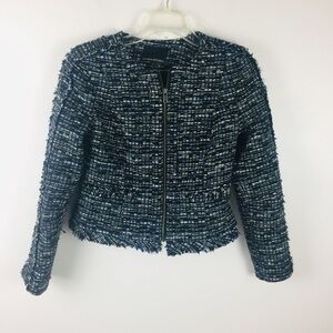 Banana Republic Black‎ & Blue Fringe Tweed Blazer 2